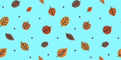 seamless pattern bright autumn leaves and polka dots light blue background, modern simple fall design repeat, vibrant seasonal foliage texture fall backdrop vector
