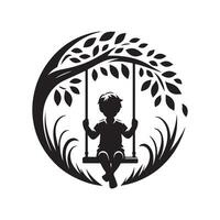 Swing Under Tree Silhouette vector