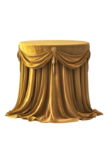 An elegantly draped table with opulent, golden fabric, showcasing a classic interior design element with a touch of luxury. isolated on transparent background png