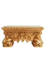 An ornate golden table with intricate carvings and a touch of elegance. The detailed craftsmanship evokes a sense of luxury and artistry. isolated on transparent background png