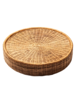 A close-up captures a neatly woven basket, with intricate patterns and textures and natural earthy tones, an embodiment of artisanal skill and simple elegance. png