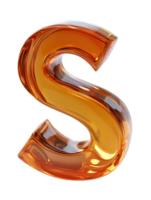An Elegant Glass Letter S in Gold Color, showcasing its shimmering form and exquisite texture. This represents the beauty of typography. isolated on transparent background png