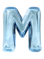 An artistic 3D rendering of the letter M appears, formed from translucent, icy material, presenting a sense of coolness and creative design. isolated on transparent background png
