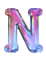 A lustrous and iridescent, the letter N casts a radiant light, bringing a burst of color and a touch of enchantment. isolated on transparent background png