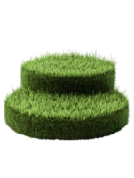 A unique tiered stage beautifully sculpted from vibrant verdant grass, showcasing natural texture and fresh inviting look. isolated on transparent background, prodcut placement, presentation png