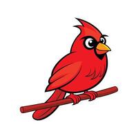 Cartoon Red Cardinal Bird Perched on a Branch vector