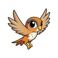 Cute Cartoon Sparrow Bird Flying with Open Wings vector