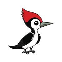Cartoon Woodpecker Illustration, Red Crest, Black and White Bird vector