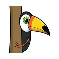 Cartoon Toucan Bird Peeking Out From Behind a Tree vector