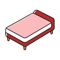 Isometric red bed illustration with blanket and pillows vector