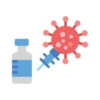 Vaccine and syringe injecting virus on black background vector