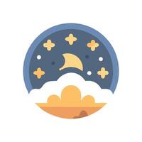 Stylized Night Scene with Crescent Moon and Stars vector