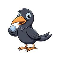 Cartoon crow holding a pearl or bubble vector