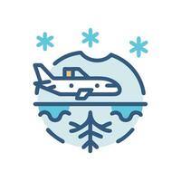 Winter airplane flight icon with mountain and snowflake vector