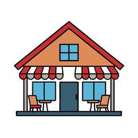 Cartoon building with a cafe setting and furniture vector