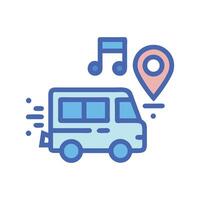 Van traveling to destination with music and location vector
