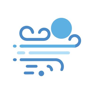 Windy Weather Icon in Blue on Black Background