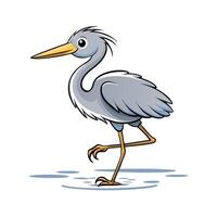 Cartoon Grey Heron Standing Illustration, Cute Bird Drawing vector
