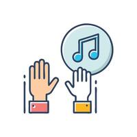 Raised Hands and Music Note Icon on Black Background vector