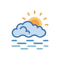 Bright Sunshine Behind Clouds With Sea Icon vector