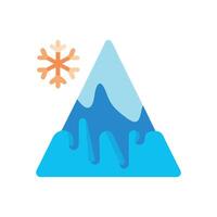 Winter mountain scene with snowflake in flat style vector