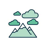 Minimalist Mountains and Clouds Icon on Black Background vector