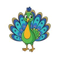 Cute Cartoon Peacock with Colorful Feathers Illustration vector