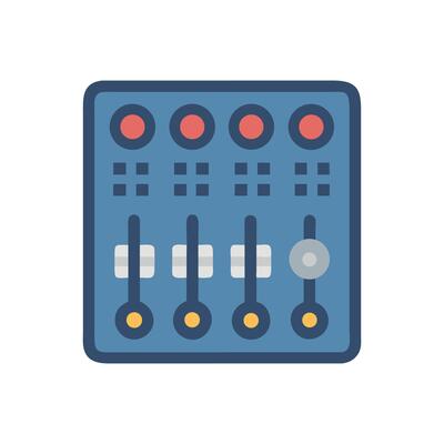 Blue Audio Mixer with Sliders and Knobs