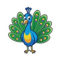 Cute Cartoon Peacock Illustration With Displayed Feathers vector