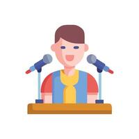 Speaker at podium with microphones giving speech vector