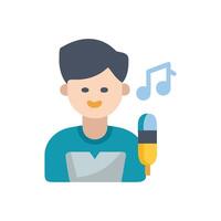 Cartoon Man Singing with Microphone and Music Notes vector