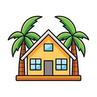 Tropical beach house illustration with palm trees vector