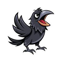Cartoon Crow Illustration with Open Beak and Wing vector