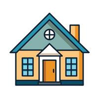 Cartoon house illustration with front door and windows. vector