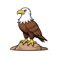Cartoon bald eagle perched on rock, isolated illustration vector