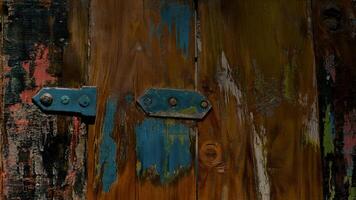 Weathered painted wood texture with distressed colorful peeling layers photo