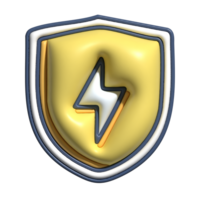 3D Render of Shield with Lightning Symbol Power and Protection Icon png