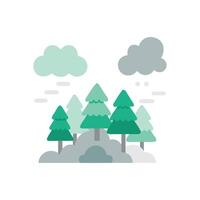 Flat Design Forest with Clouds on Black Background vector