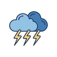 Clouds and Lightning Cartoon Weather Icon on Black Background vector