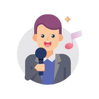 Cartoon Singer Character with Microphone and Music Notes vector