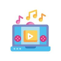 Laptop music player icon on black background art vector