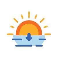 Sunset icon illustration, sun setting over water design vector