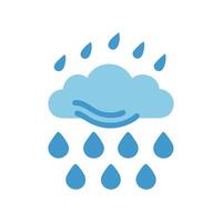 Blue Cloud with Raindrops Icon on Black Background. vector