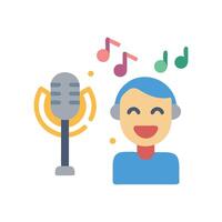 Singer with Microphone and Music Notes on Black vector