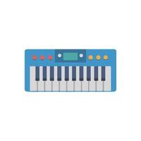 Cartoon blue keyboard synthesizer with musical notes icon vector