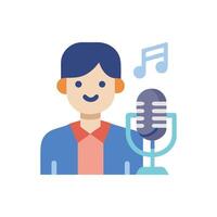 Flat Design Cartoon Singer Singing Into Microphone with Notes vector