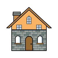Cartoon Stone House with Chimney and Unique Windows vector