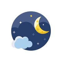 Cute Night Sky with Crescent Moon and Clouds vector