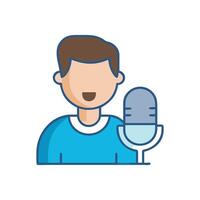 Podcast host with microphone. Studio recording icon. vector
