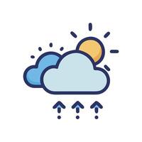 Sun shining through clouds, with rising evaporation arrows vector